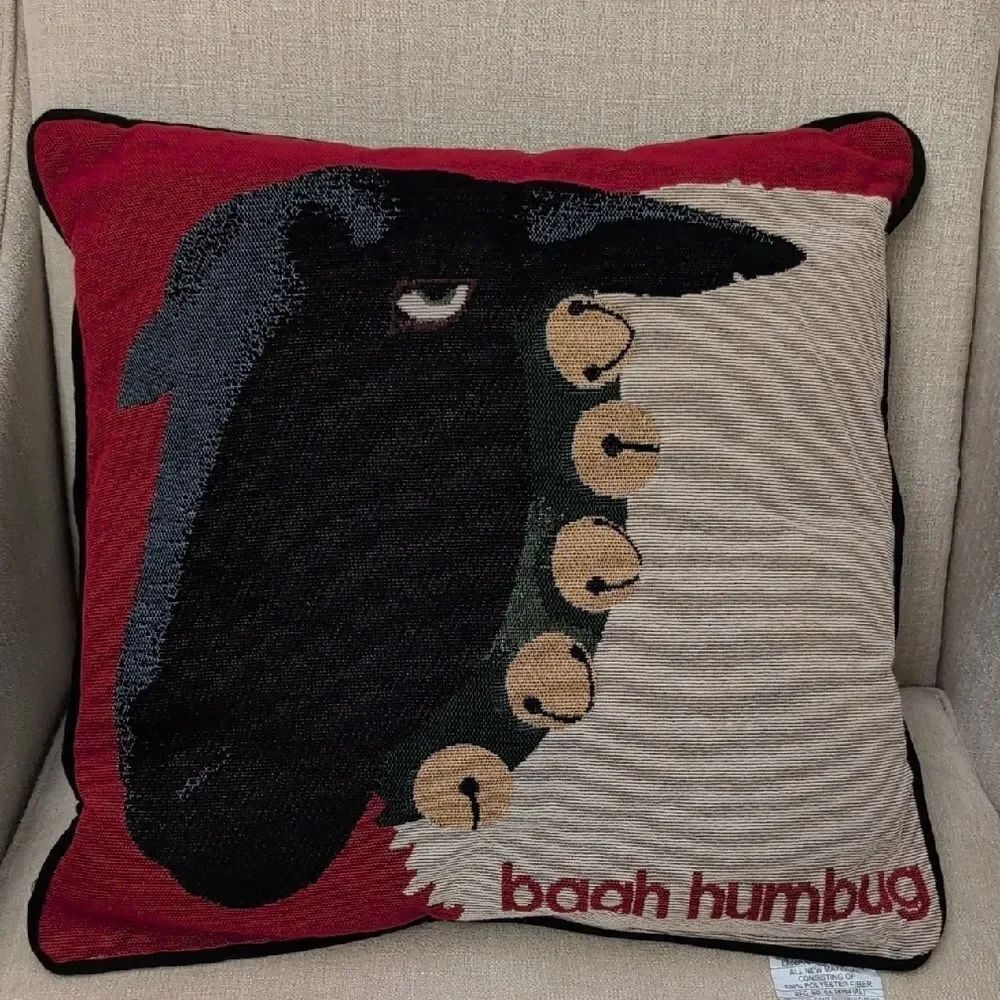 Baah Humbug Sheep Tapestry Christmas Throw Pillow NWT Art Institute of Chicago